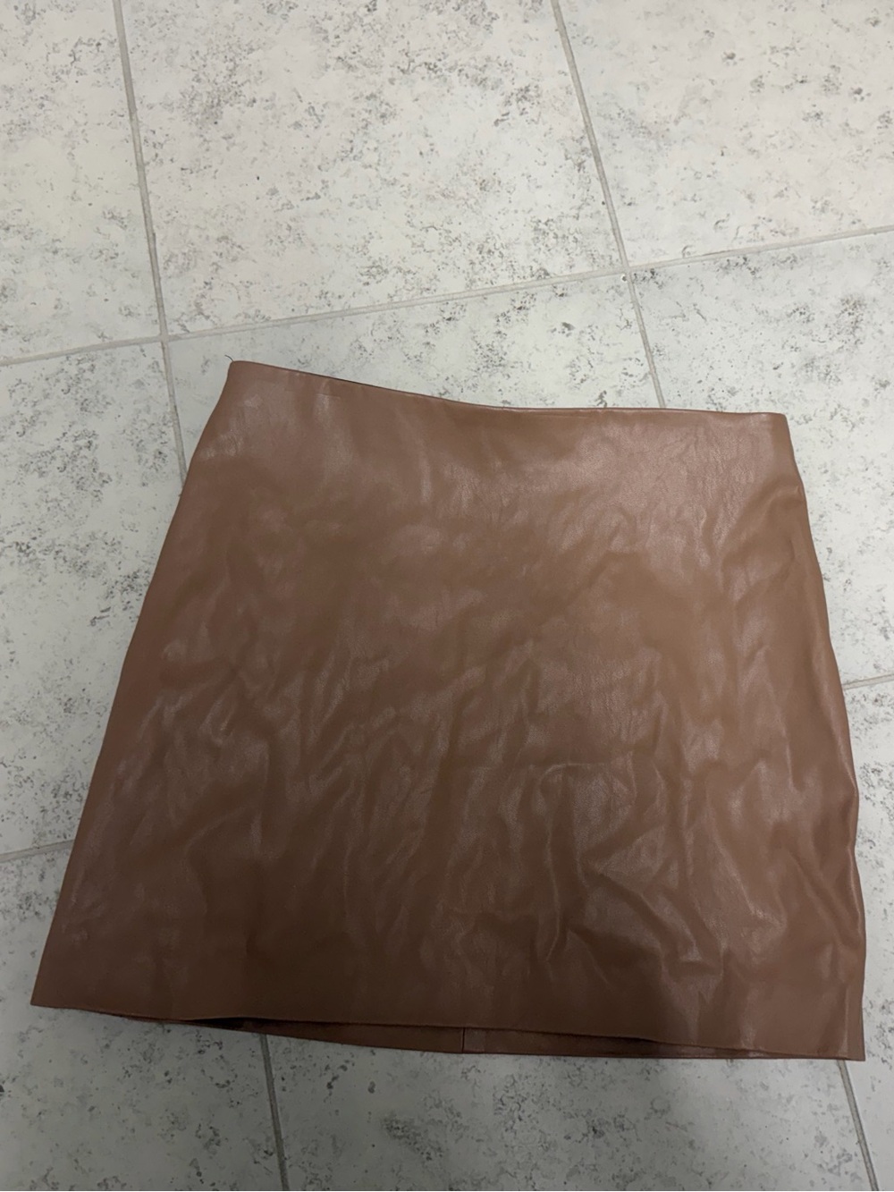 Shinestar Camel Faux Leather Mini Skirt size medium cognac seam detail